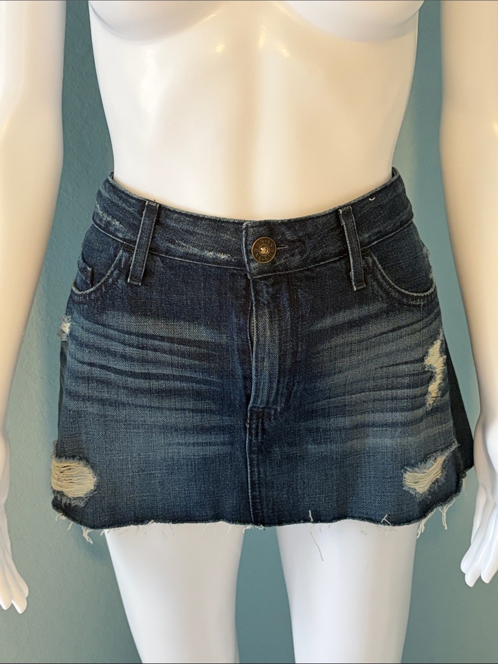 Guess Dark Blue Distressed Denim Very Mini Skirt